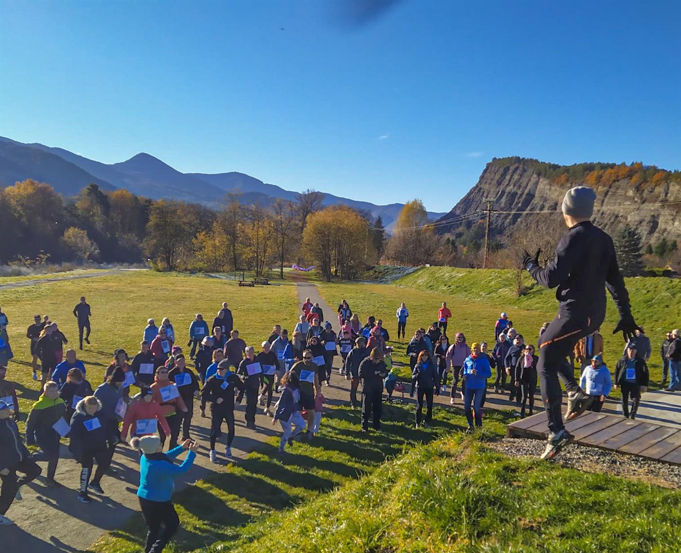 Échauffement collectif dans le parc
